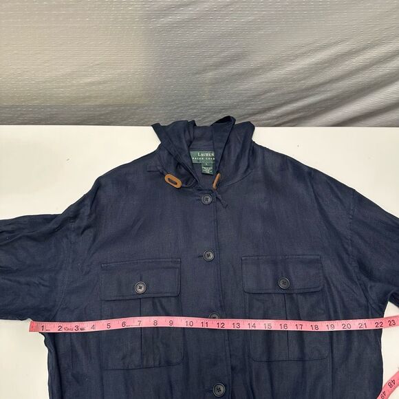 Vintage Lauren Ralph Lauren Linen Utility Jacket Navy Womens L Hooded Coastal - Picture 7 of 13
